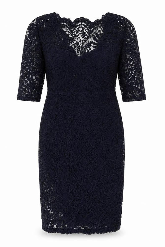 Next Womens Blue Geometric Polyester Pencil Dress Size 6 V-Neck Zip