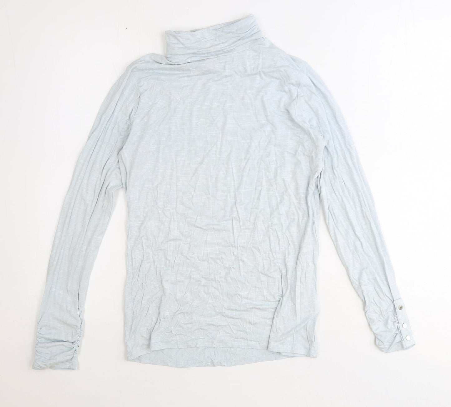 Marble Womens Blue Polyester Basic Blouse Size 10 Roll Neck