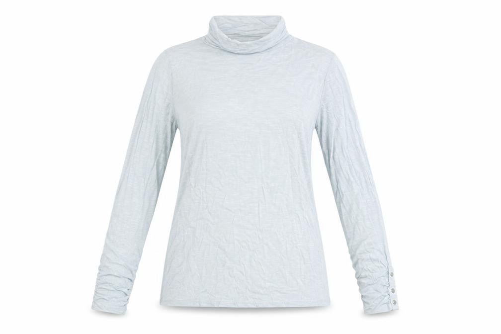 Marble Womens Blue Polyester Basic Blouse Size 10 Roll Neck