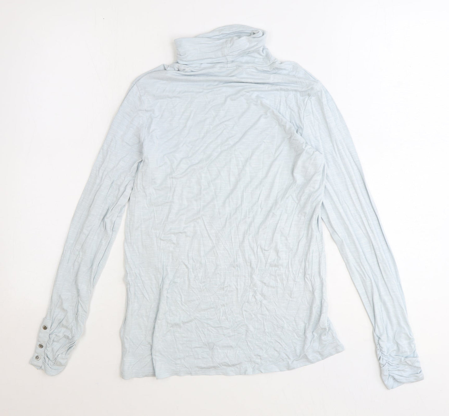 Marble Womens Blue Polyester Basic Blouse Size 10 Roll Neck