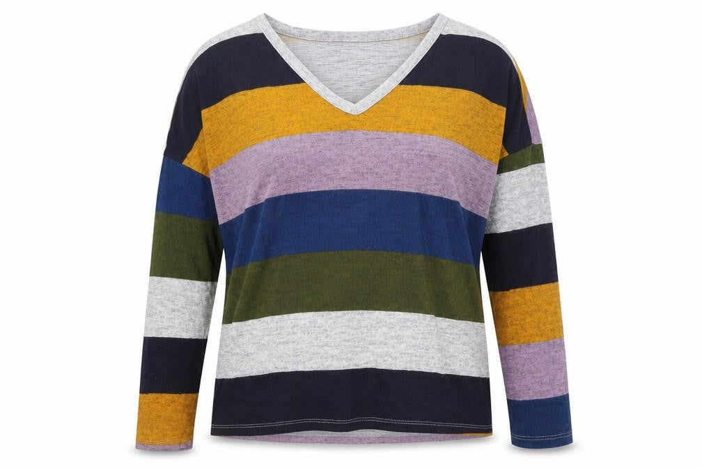 Jaqueline de Yong Womens Multicoloured V-Neck Striped Polyester Pullover Jumper Size M