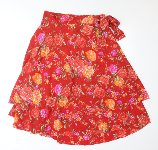 Kaniza Womens Red Floral Polyester Wrap Skirt Size M Tie