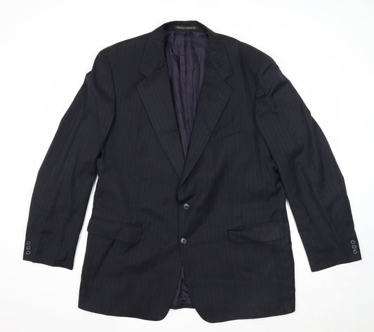 Marks and Spencer Mens Blue Striped Polyester Jacket Suit Jacket Size 46 Regular