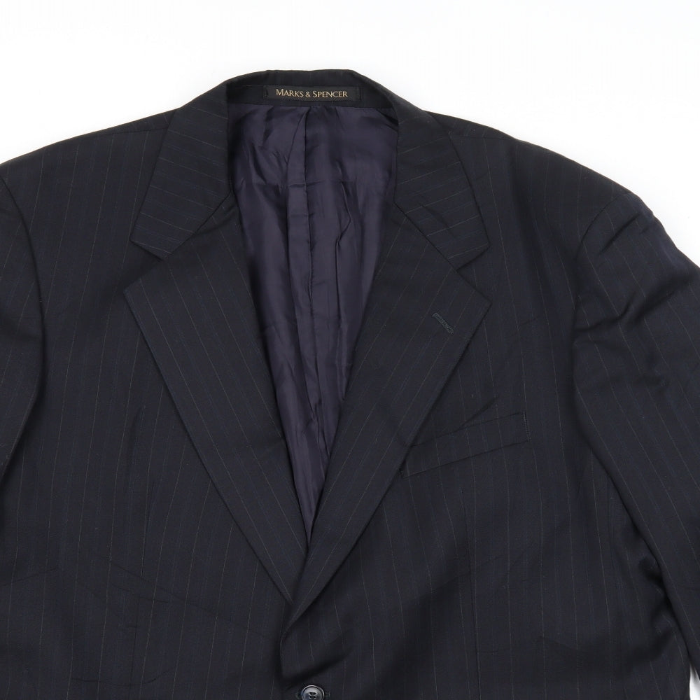 Marks and Spencer Mens Blue Striped Polyester Jacket Suit Jacket Size 46 Regular