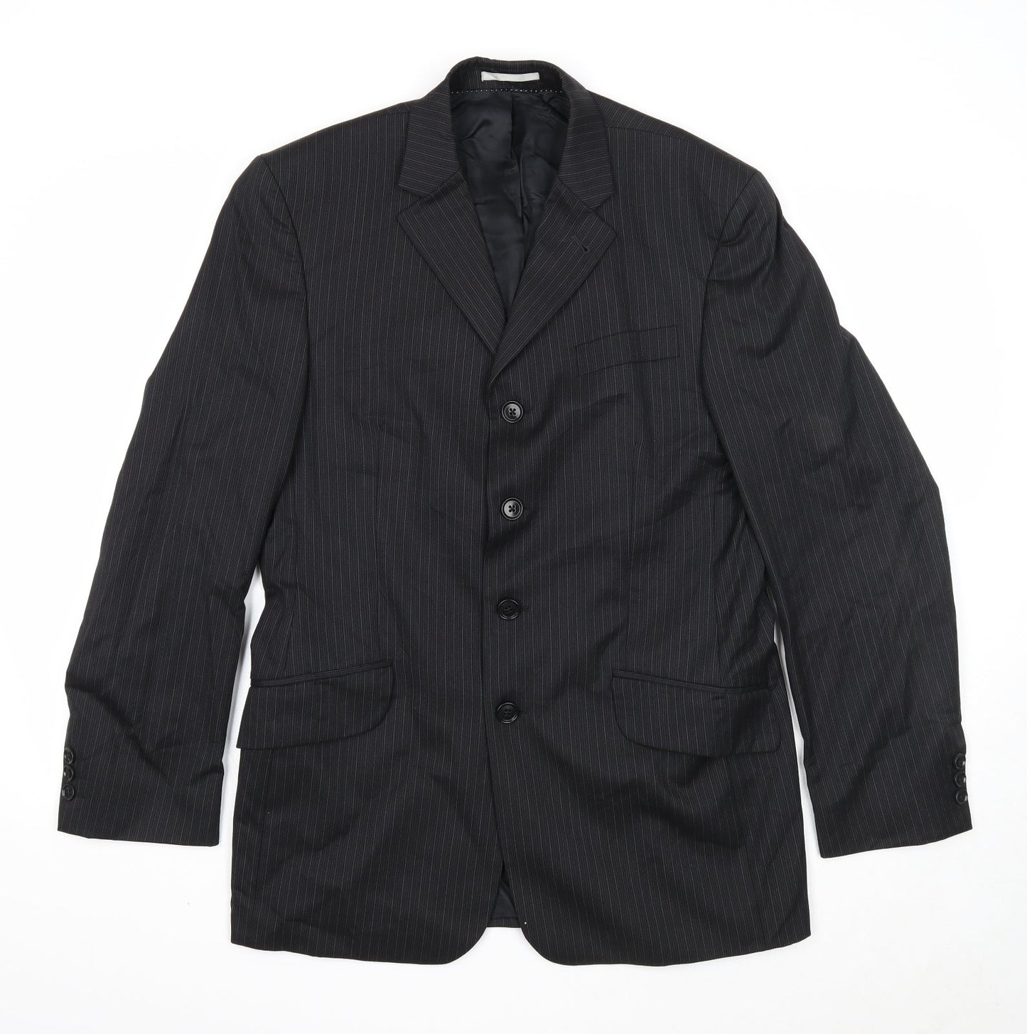 NEXT Mens Black Striped Polyester Jacket Suit Jacket Size 38 Regular