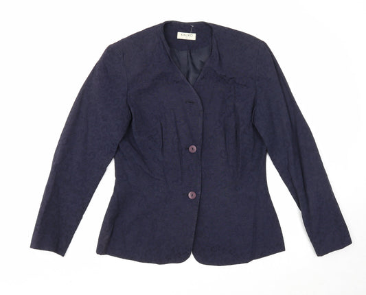 Kaliko Womens Blue Geometric Jacket Blazer Size 12 Button