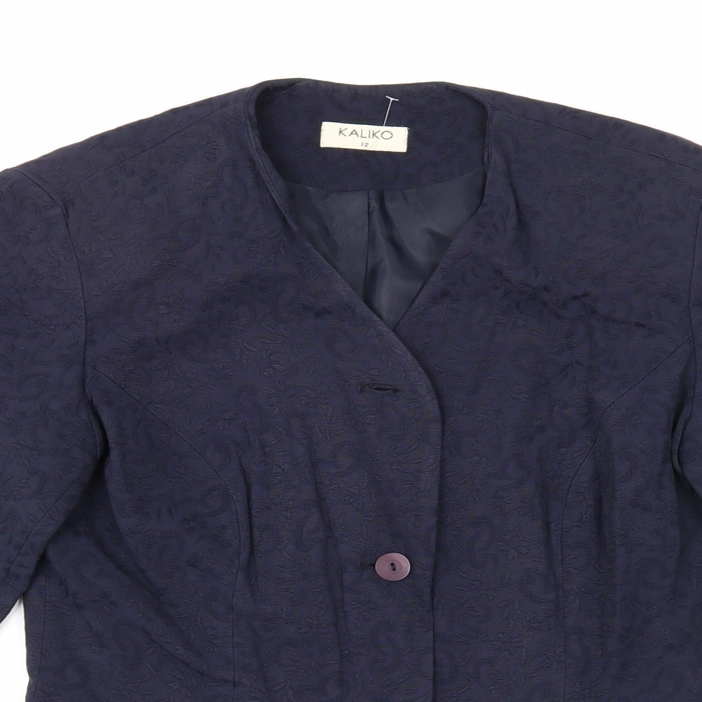 Kaliko Womens Blue Geometric Jacket Blazer Size 12 Button