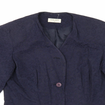 Kaliko Womens Blue Geometric Jacket Blazer Size 12 Button