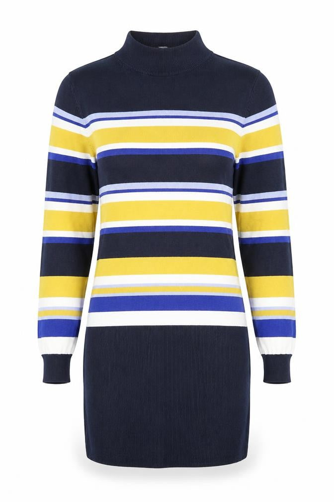 Marks & Spencer Womens Blue High Neck Striped Viscose Tunic Jumper Size 12