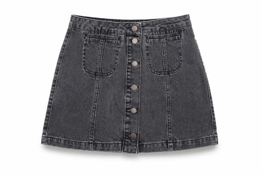 Topshop Womens Black Cotton Mini Skirt Size 28 in Button