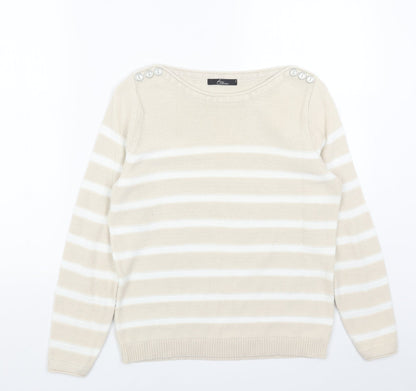 BHS Womens Beige Boat Neck Striped Acrylic Pullover Jumper Size S