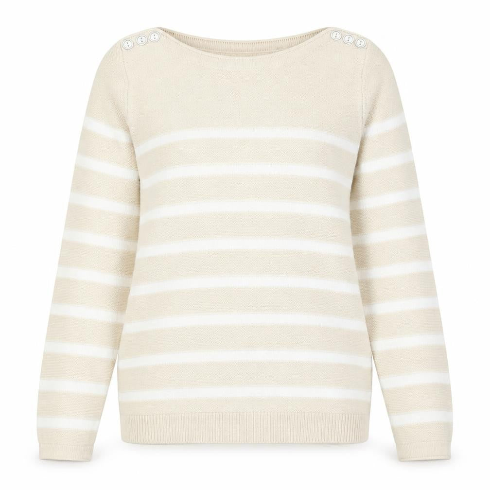 BHS Womens Beige Boat Neck Striped Acrylic Pullover Jumper Size S