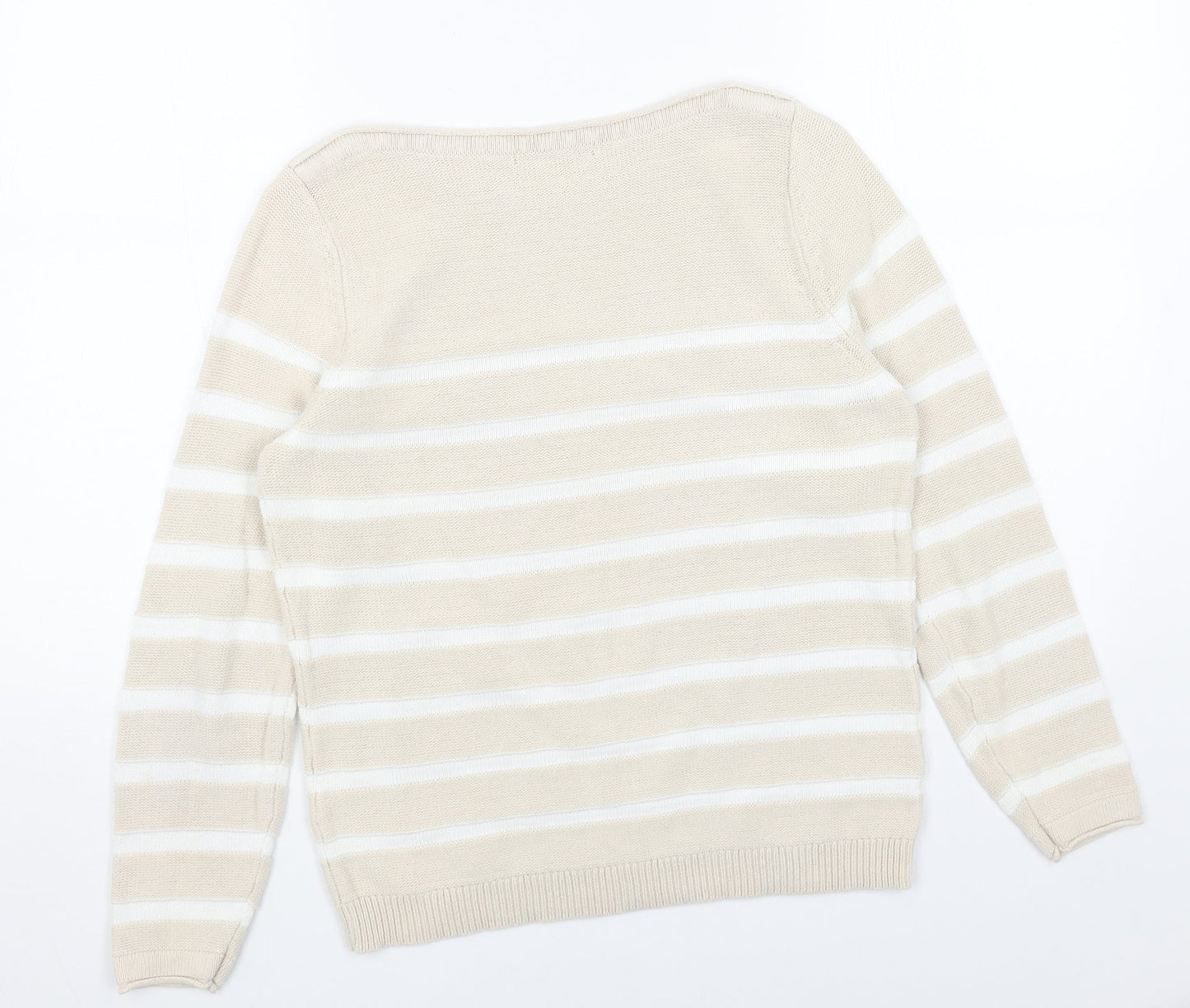BHS Womens Beige Boat Neck Striped Acrylic Pullover Jumper Size S