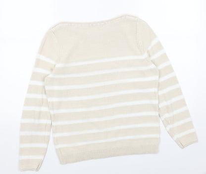 BHS Womens Beige Boat Neck Striped Acrylic Pullover Jumper Size S