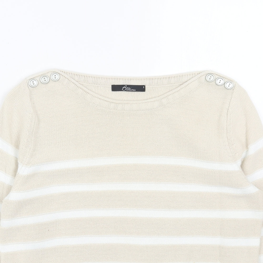 BHS Womens Beige Boat Neck Striped Acrylic Pullover Jumper Size S