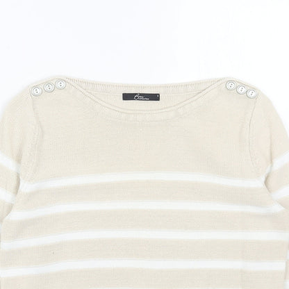BHS Womens Beige Boat Neck Striped Acrylic Pullover Jumper Size S