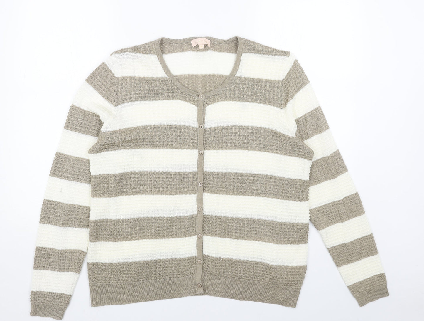 PLUM TREE Womens Brown Round Neck Striped Acrylic Cardigan Jumper Size M