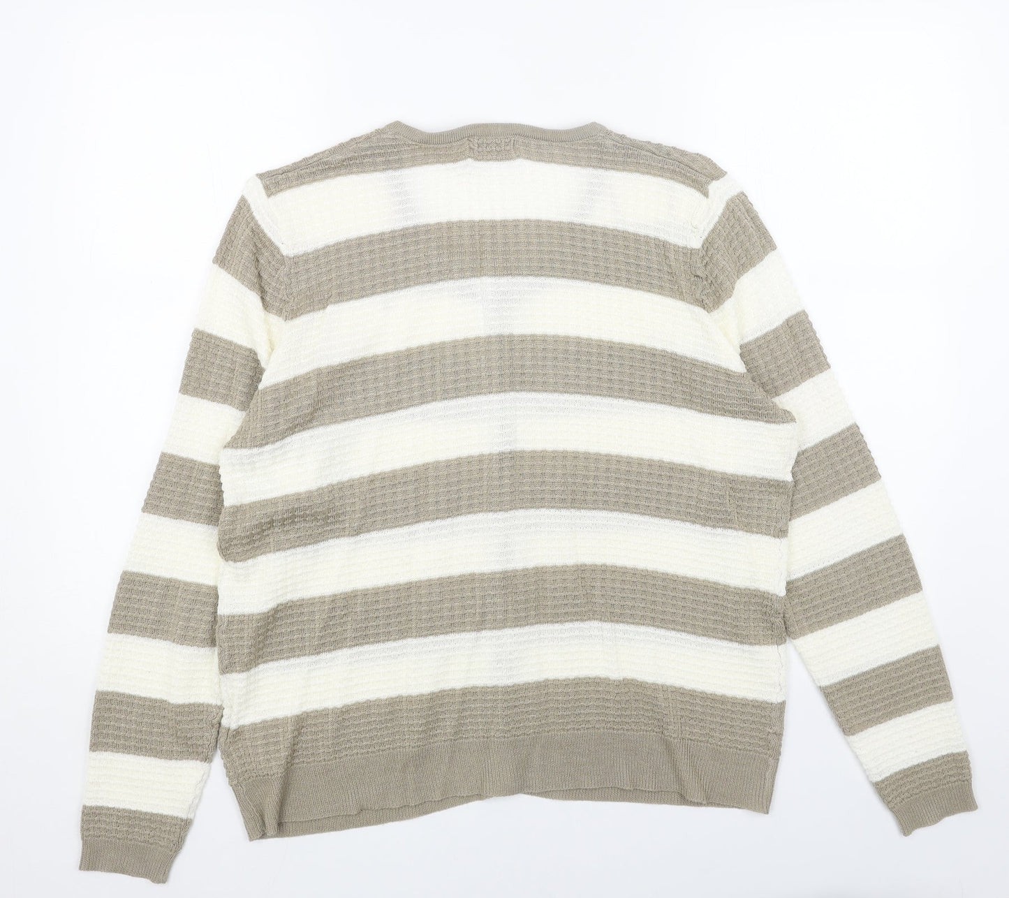 PLUM TREE Womens Brown Round Neck Striped Acrylic Cardigan Jumper Size M
