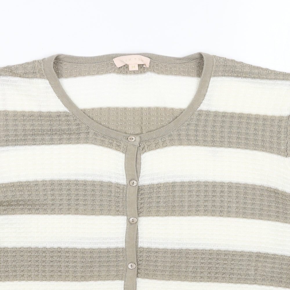 PLUM TREE Womens Brown Round Neck Striped Acrylic Cardigan Jumper Size M