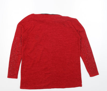 M&W Womens Red Round Neck Acrylic Pullover Jumper Size S