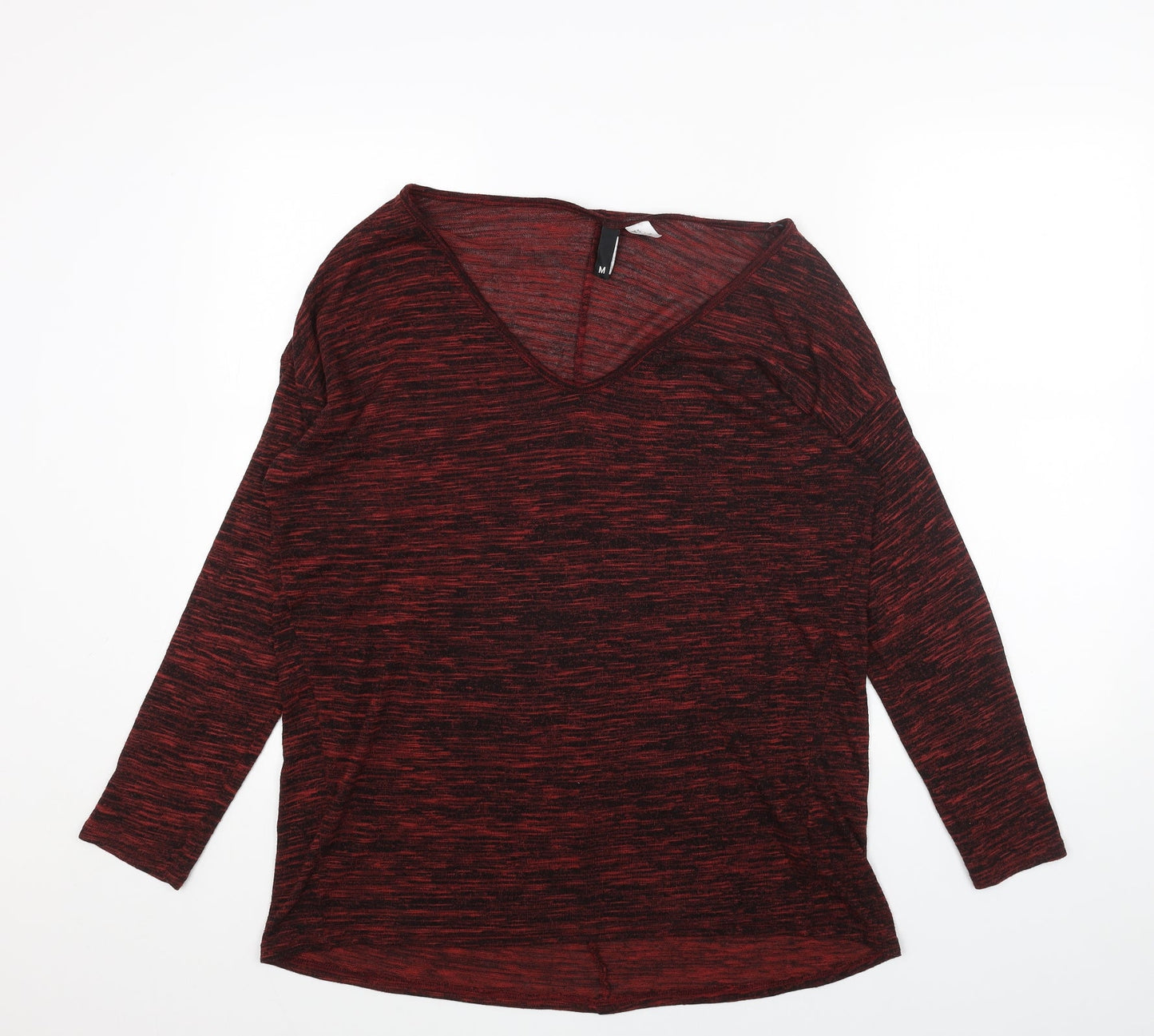 H&M Womens Red V-Neck Acrylic Pullover Jumper Size M