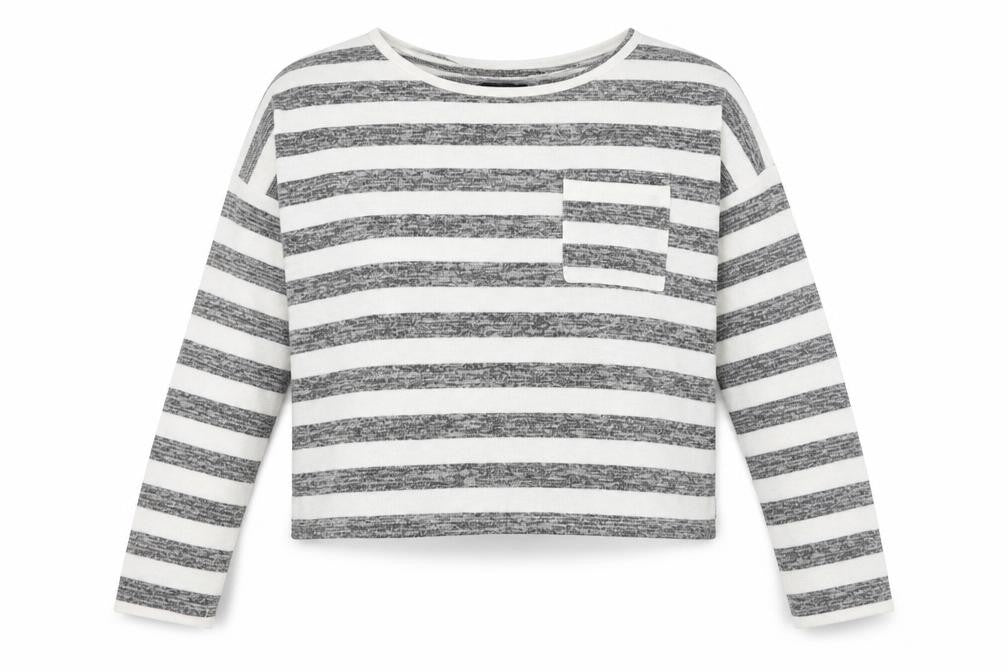 Candy Couture Womens Grey Round Neck Striped Polyester Pullover Jumper Size 14