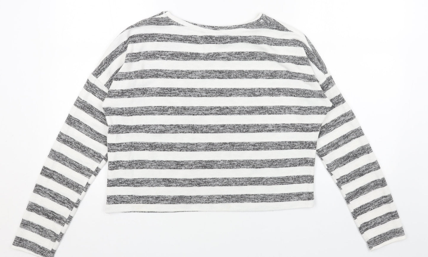 Candy Couture Womens Grey Round Neck Striped Polyester Pullover Jumper Size 14