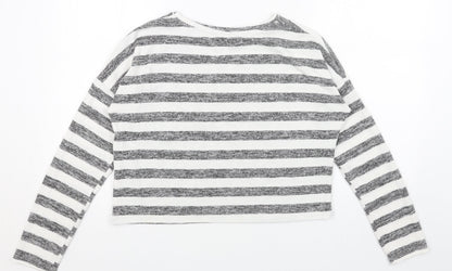Candy Couture Womens Grey Round Neck Striped Polyester Pullover Jumper Size 14