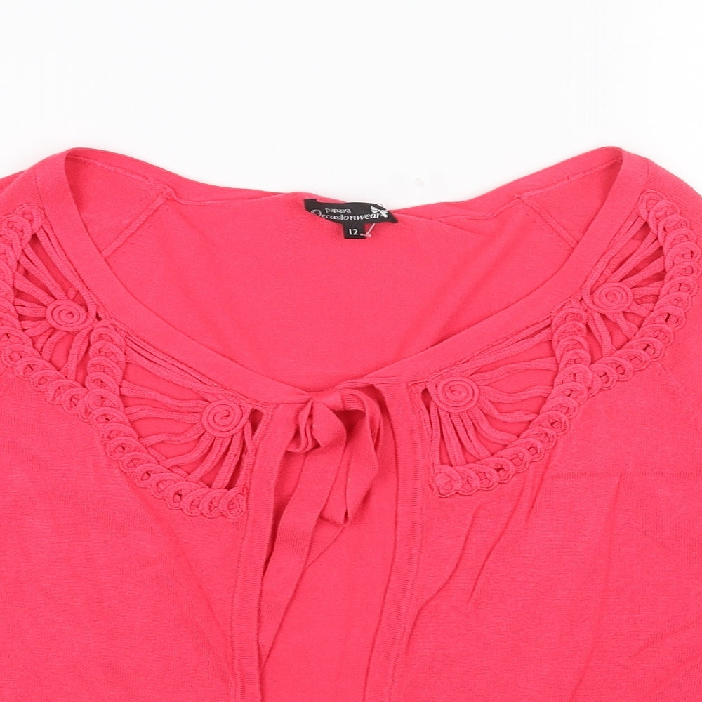 Papaya Womens Pink V-Neck Acrylic Pullover Jumper Size 12