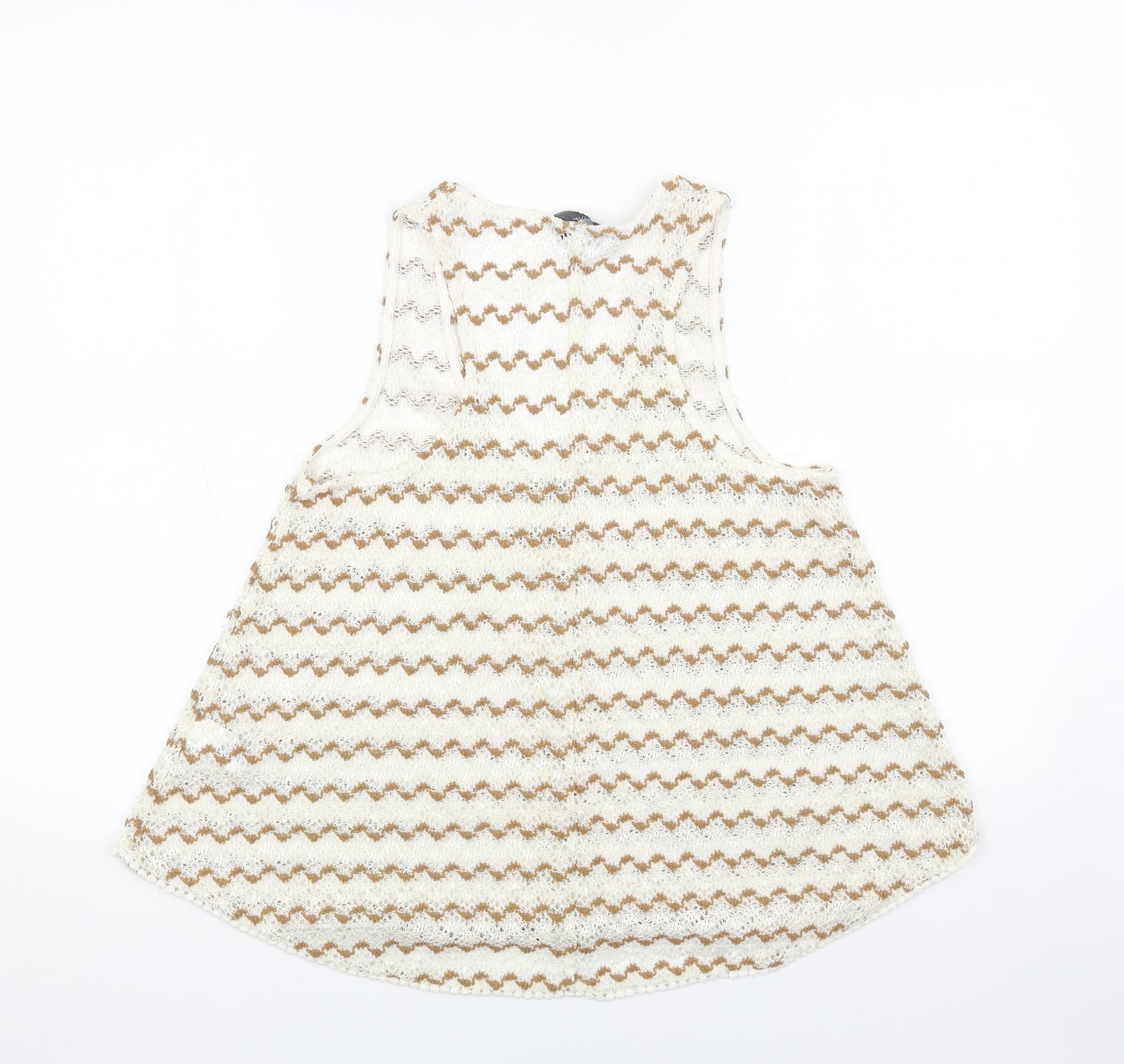 NEXT Womens Beige Striped Cotton Basic Tank Size 10 V-Neck