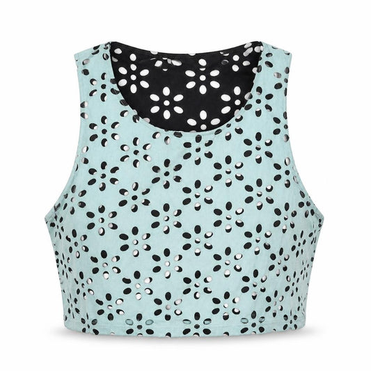FOREVER 21 Womens Blue Floral Polyester Cropped Tank Size S Scoop Neck