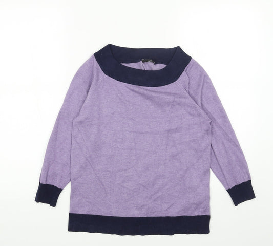 M&Co Womens Purple Boat Neck Acrylic Pullover Jumper Size 12
