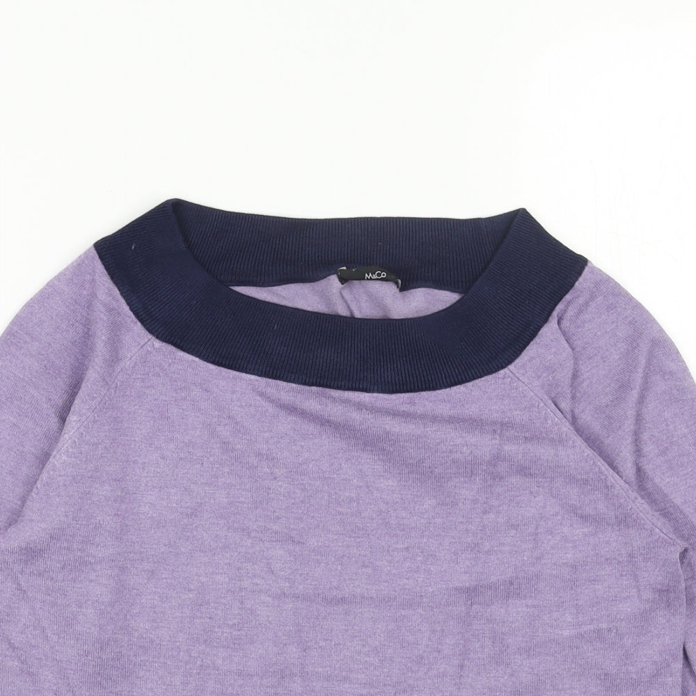 M&Co Womens Purple Boat Neck Acrylic Pullover Jumper Size 12