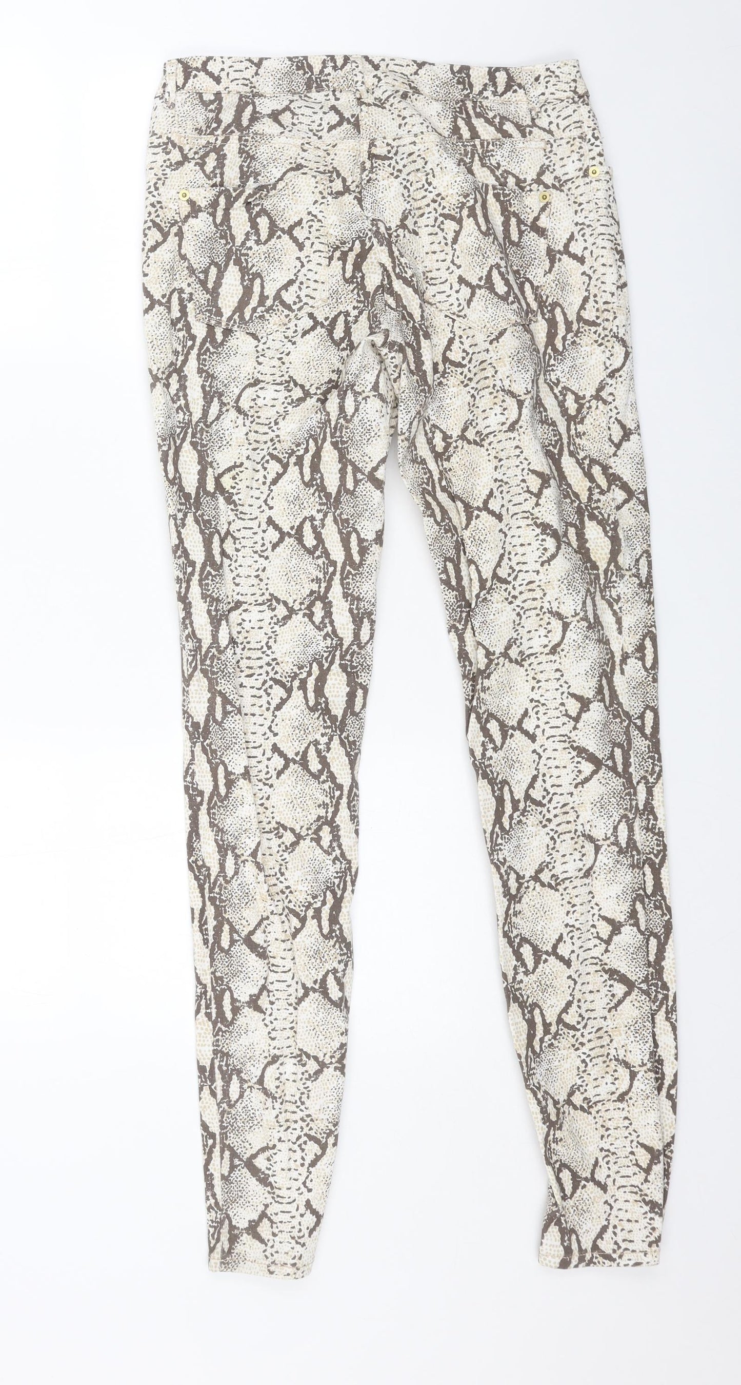 H&M Womens Beige Animal Print Cotton Skinny Jeans Size 10 L32 in Regular Button - Snake Print