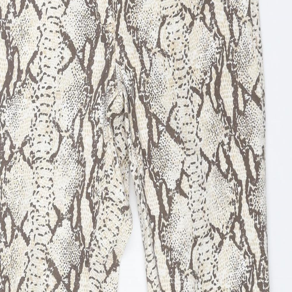 H&M Womens Beige Animal Print Cotton Skinny Jeans Size 10 L32 in Regular Button - Snake Print