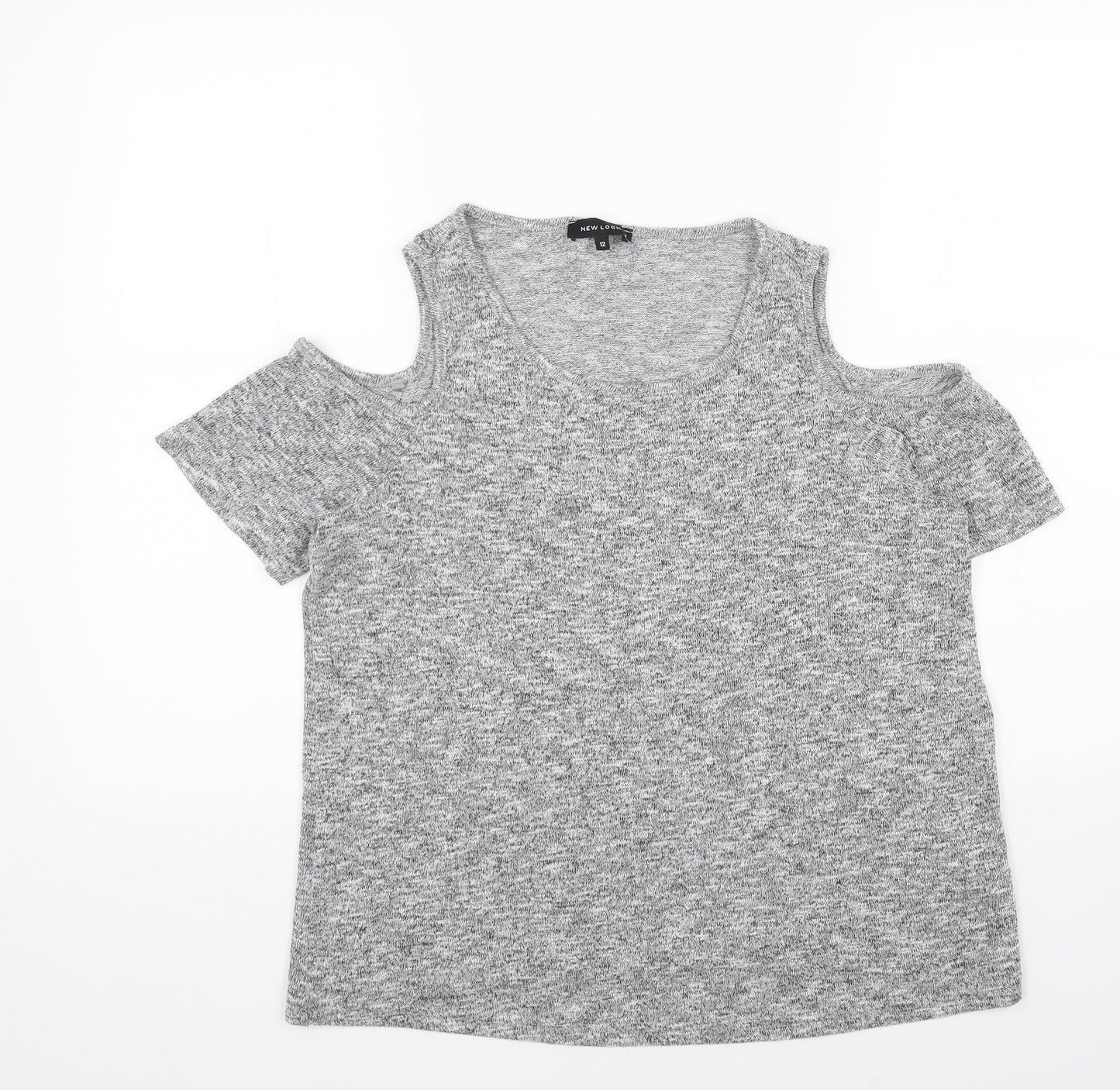 New Look Womens Grey Scoop Neck Acrylic Pullover Jumper Size 12 - Cold Shoulder