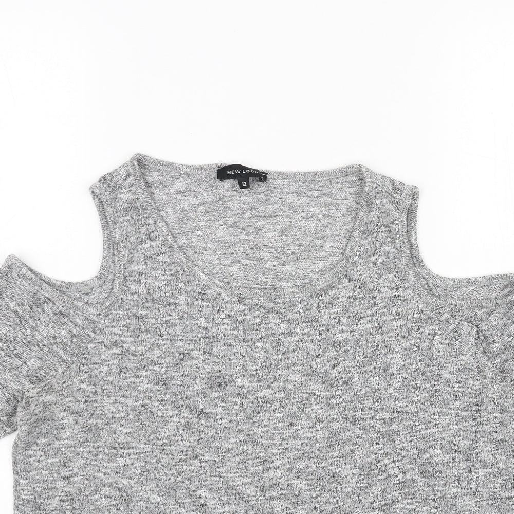 New Look Womens Grey Scoop Neck Acrylic Pullover Jumper Size 12 - Cold Shoulder