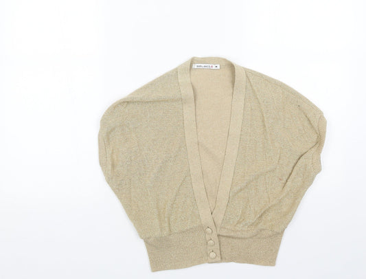 Select Womens Gold V-Neck Acrylic Cardigan Jumper Size M