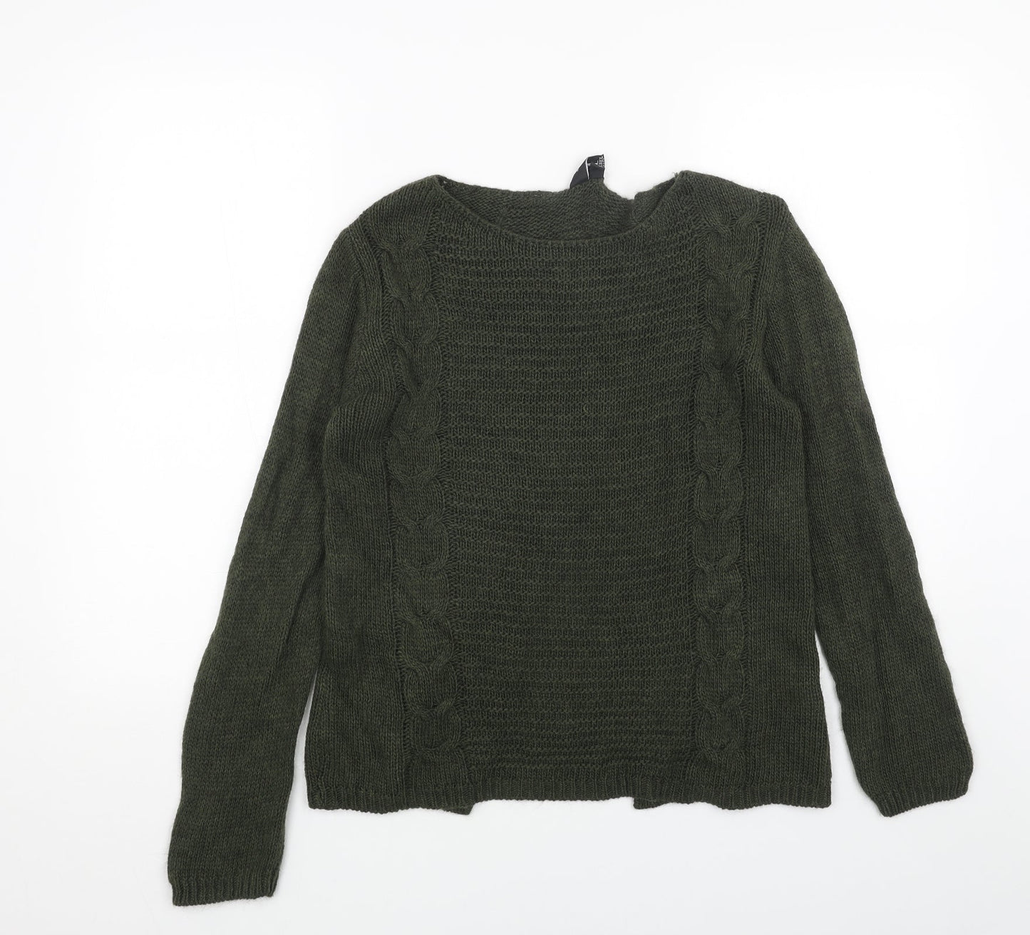 Izabel London Womens Green Round Neck Acrylic Pullover Jumper Size 8 - Cut Out Back Detail