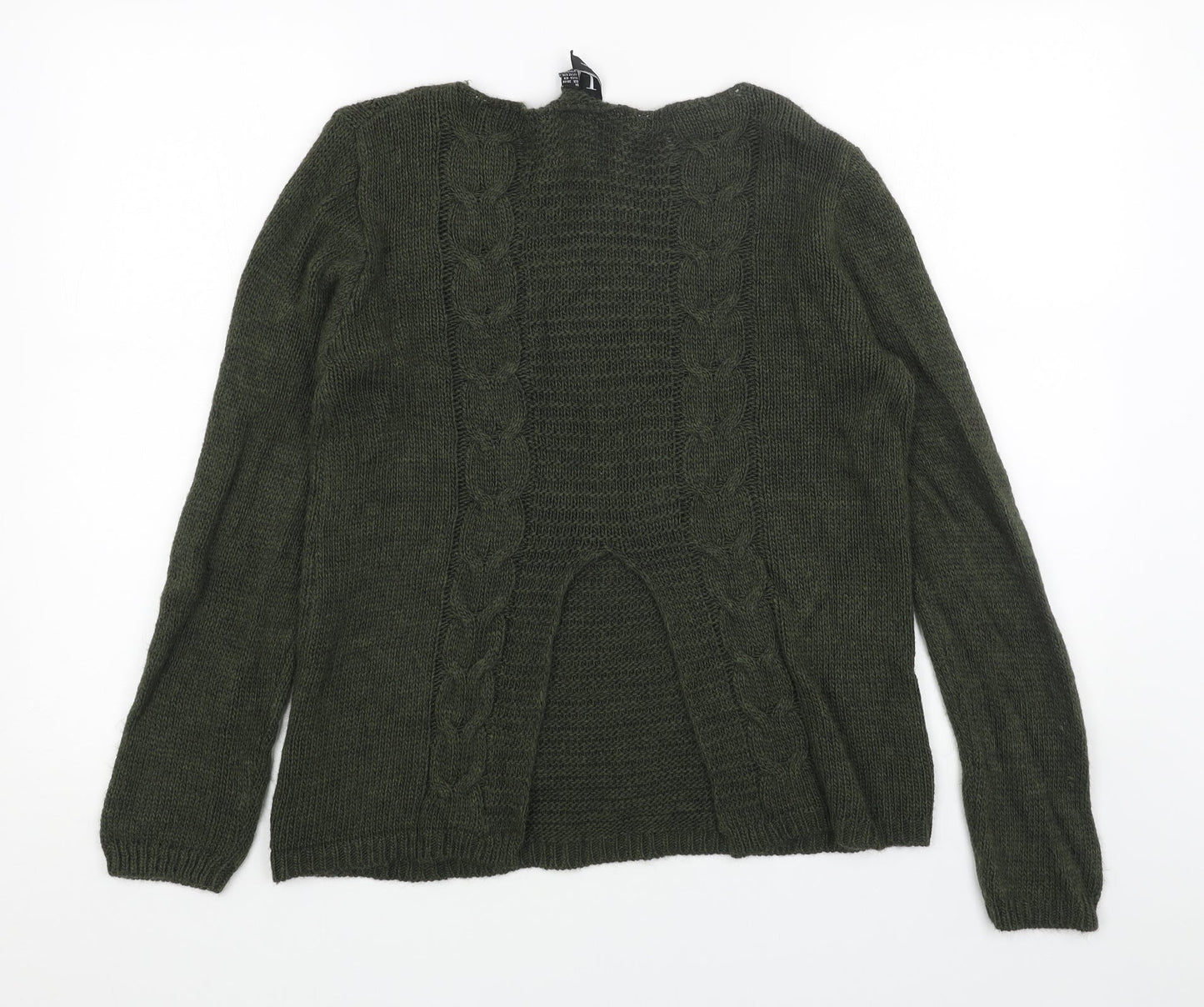 Izabel London Womens Green Round Neck Acrylic Pullover Jumper Size 8 - Cut Out Back Detail