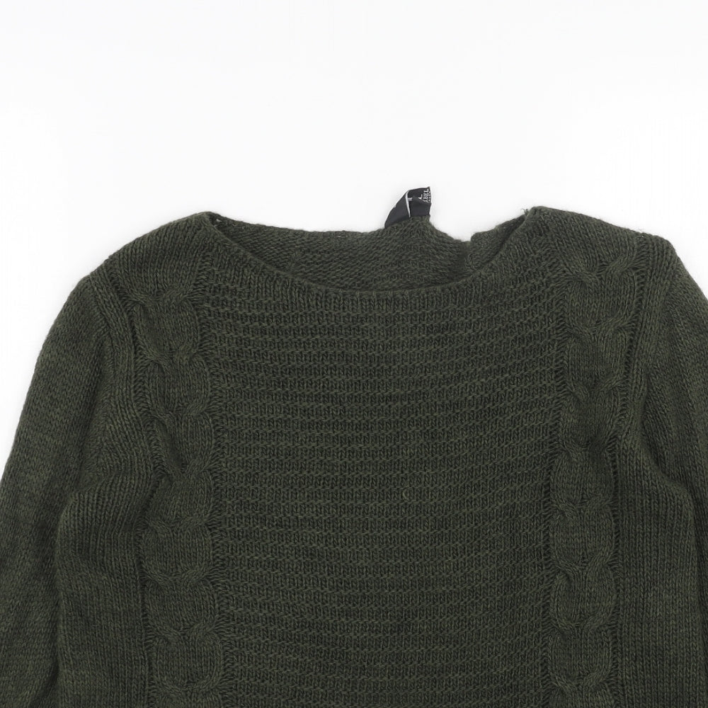 Izabel London Womens Green Round Neck Acrylic Pullover Jumper Size 8 - Cut Out Back Detail