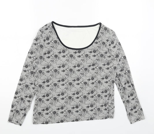 Marks and Spencer Womens Grey Floral Cotton Basic Blouse Size 8 Scoop Neck