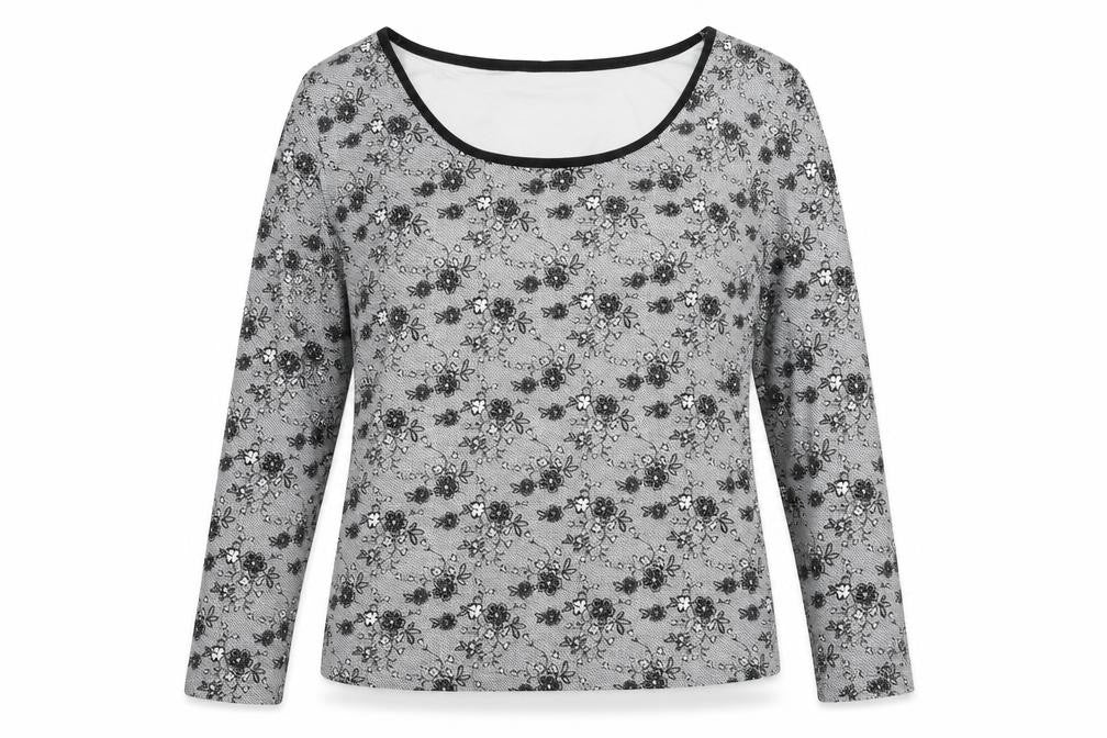 Marks & Spencer Womens Grey Floral Cotton Basic Blouse Size 8 Scoop Neck