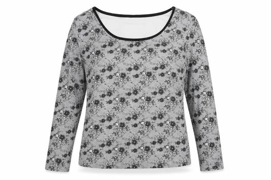 Marks and Spencer Womens Grey Floral Cotton Basic Blouse Size 8 Scoop Neck