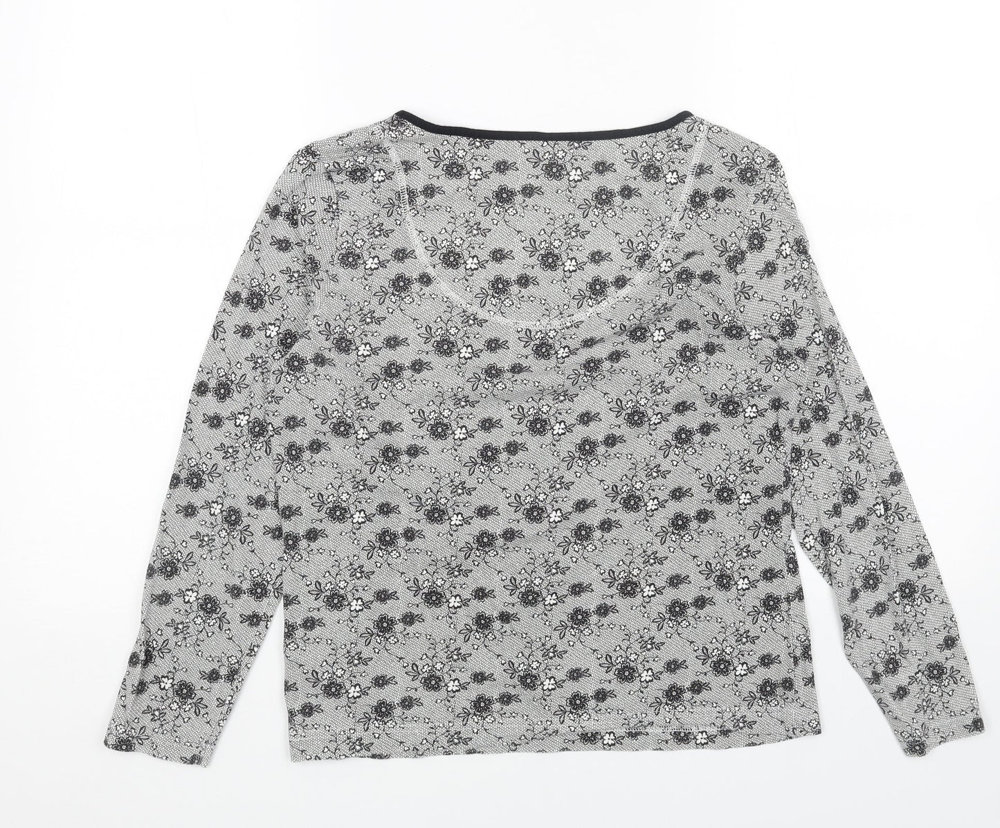 Marks and Spencer Womens Grey Floral Cotton Basic Blouse Size 8 Scoop Neck