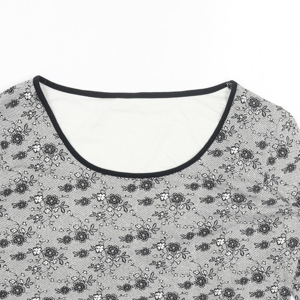Marks and Spencer Womens Grey Floral Cotton Basic Blouse Size 8 Scoop Neck