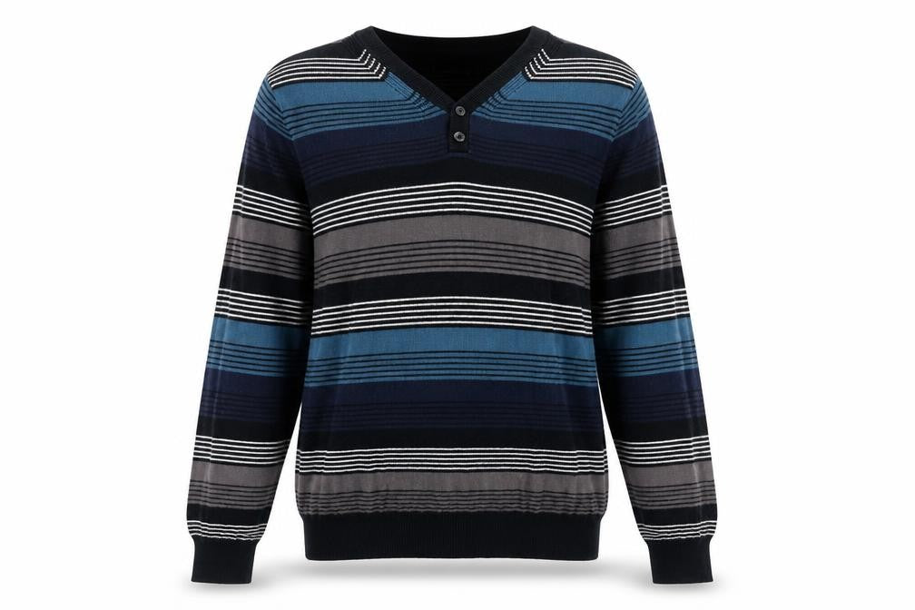 Tom Wolfe Womens Blue V-Neck Striped Acrylic Pullover Jumper Size S