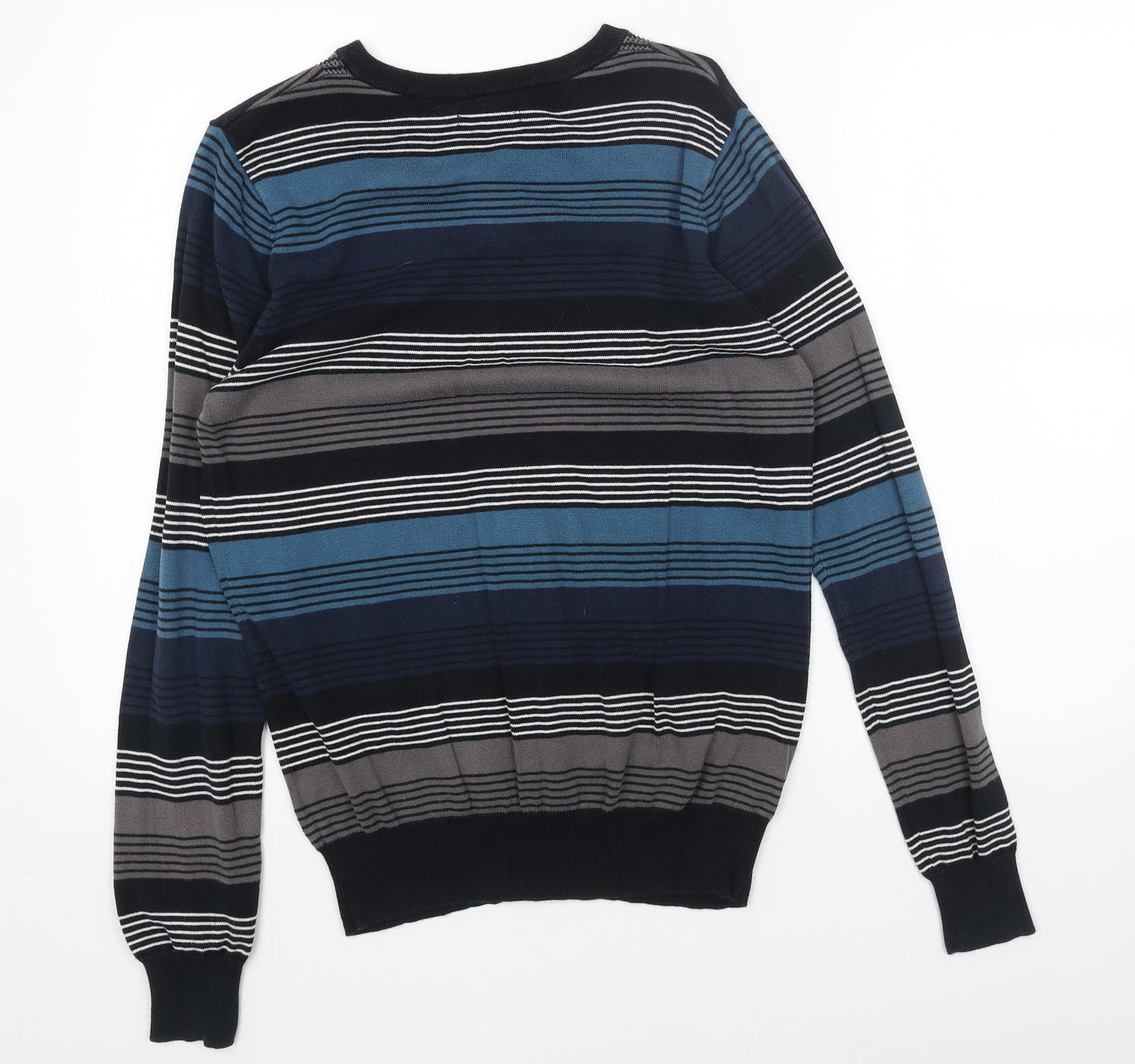 Tom Wolfe Womens Blue V-Neck Striped Acrylic Pullover Jumper Size S