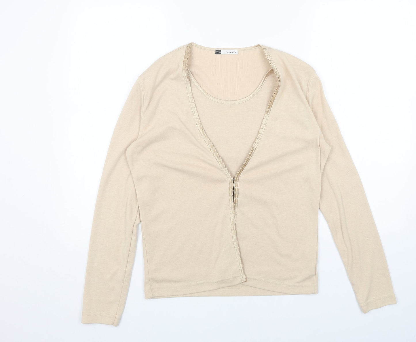 Viz A Viz Womens Beige Cotton Basic Blouse Size 12 V-Neck