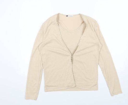 Viz A Viz Womens Beige Cotton Basic Blouse Size 12 V-Neck